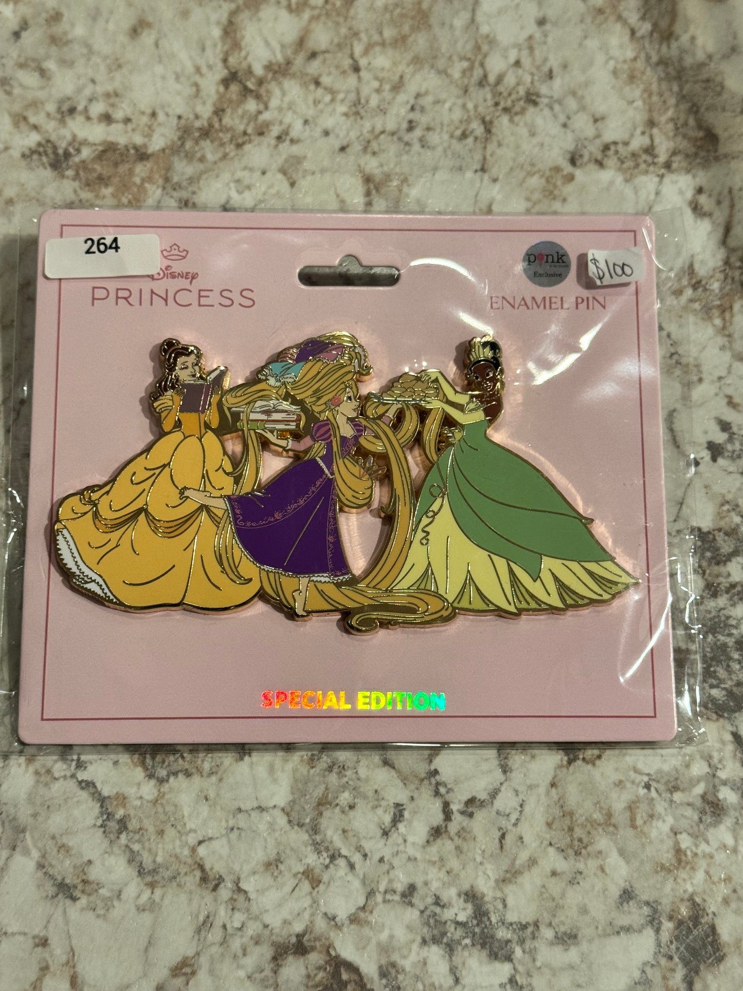 Disney PALM Princess Belle, Rapunzel, And Tiana Jumbo 5" Pin LE 150 Disney Pin