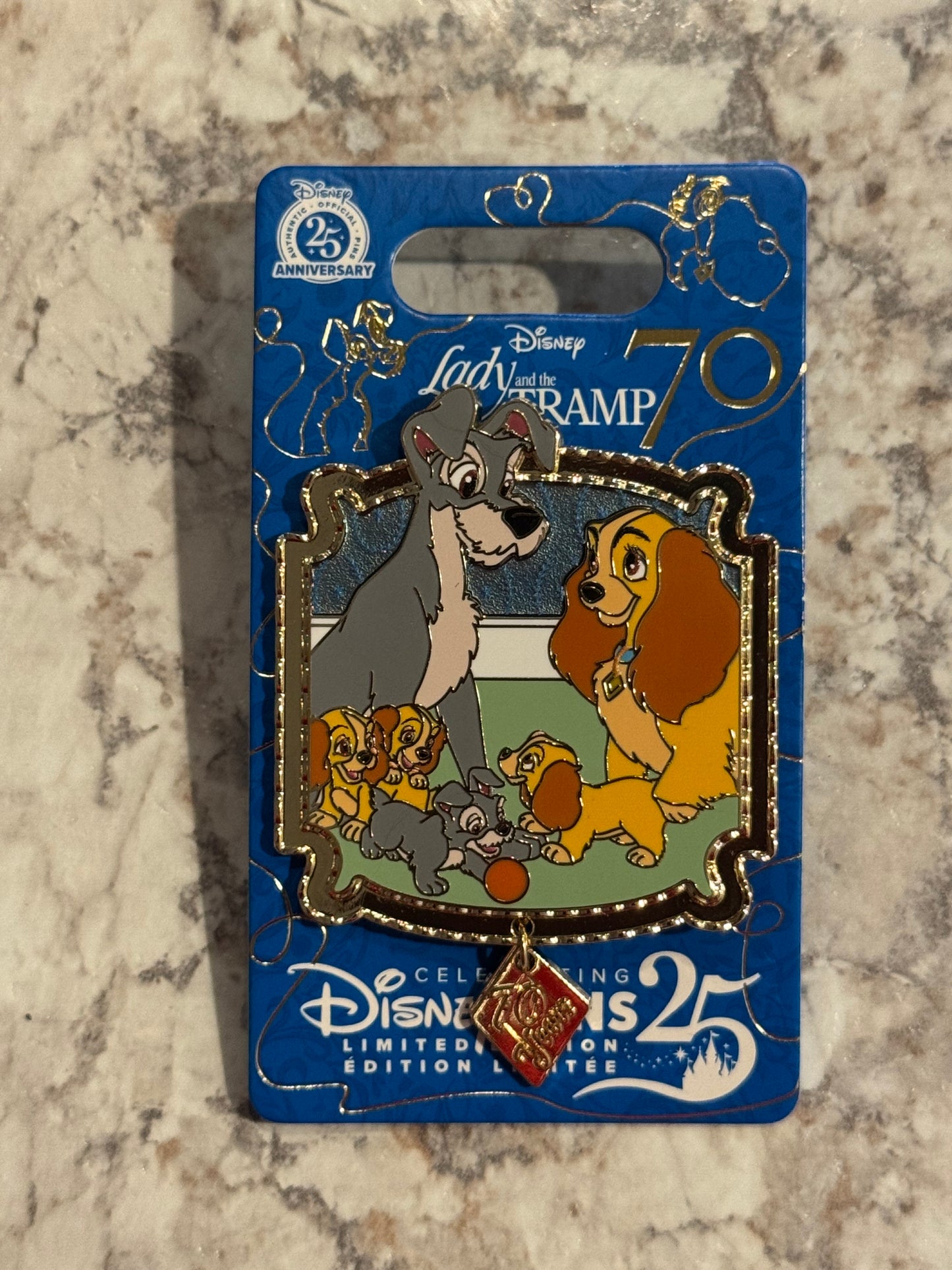 Lady and Tramp with Puppies Limited Release Lady and the Tramp 70th Anniversary Disney Pin