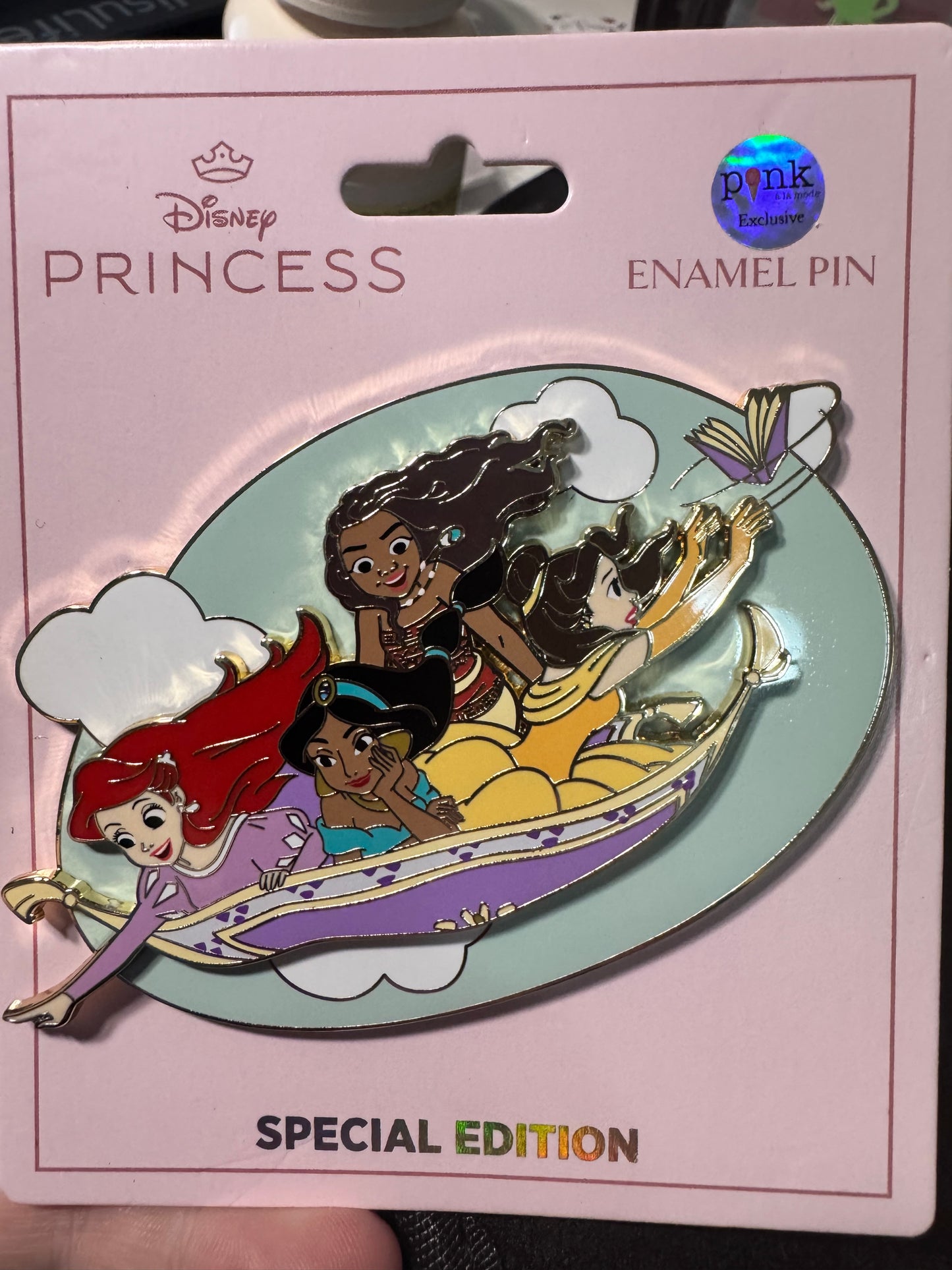 Disney PALM Princess Magic Carpet Ride Pin Belle Ariel Moana - LE 200 Jumbo 4”