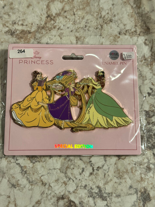 Disney PALM Princess Belle, Rapunzel, And Tiana Jumbo 5" Pin LE 150 Disney Pin