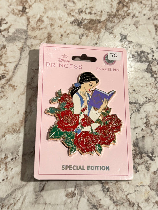 Belle reading a book with Roses Pink a la mode PALM LE Disney Pin