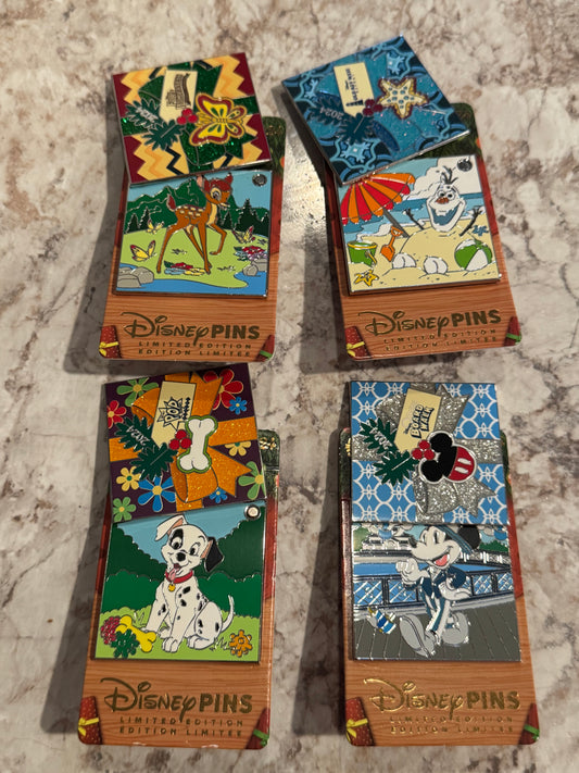 Disney Resort Christmas Pins LE Fort Wilderness, Old Key West Resort, Pop Century, Boardwalk
