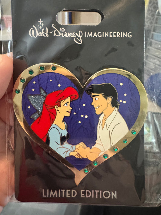 Disney WDI Pin Valentine's Gem Hearts 2025 Ariel & Prince Eric LE 300