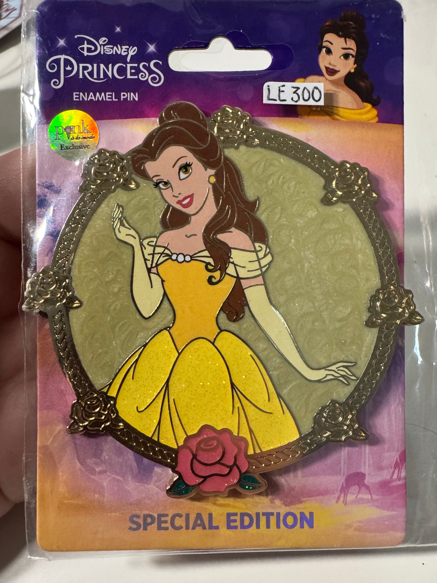 Disney Beauty & The Beast Icon Series Belle Pink A La Mode Glitter Pin LE 300 Disney Pin