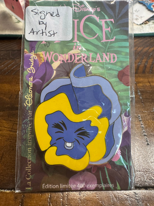 Disneyland Paris DLP Eleonore Bridge Alice in Wonderland Pin - Singing Daisy SIGNED BY ARTIST LE 400