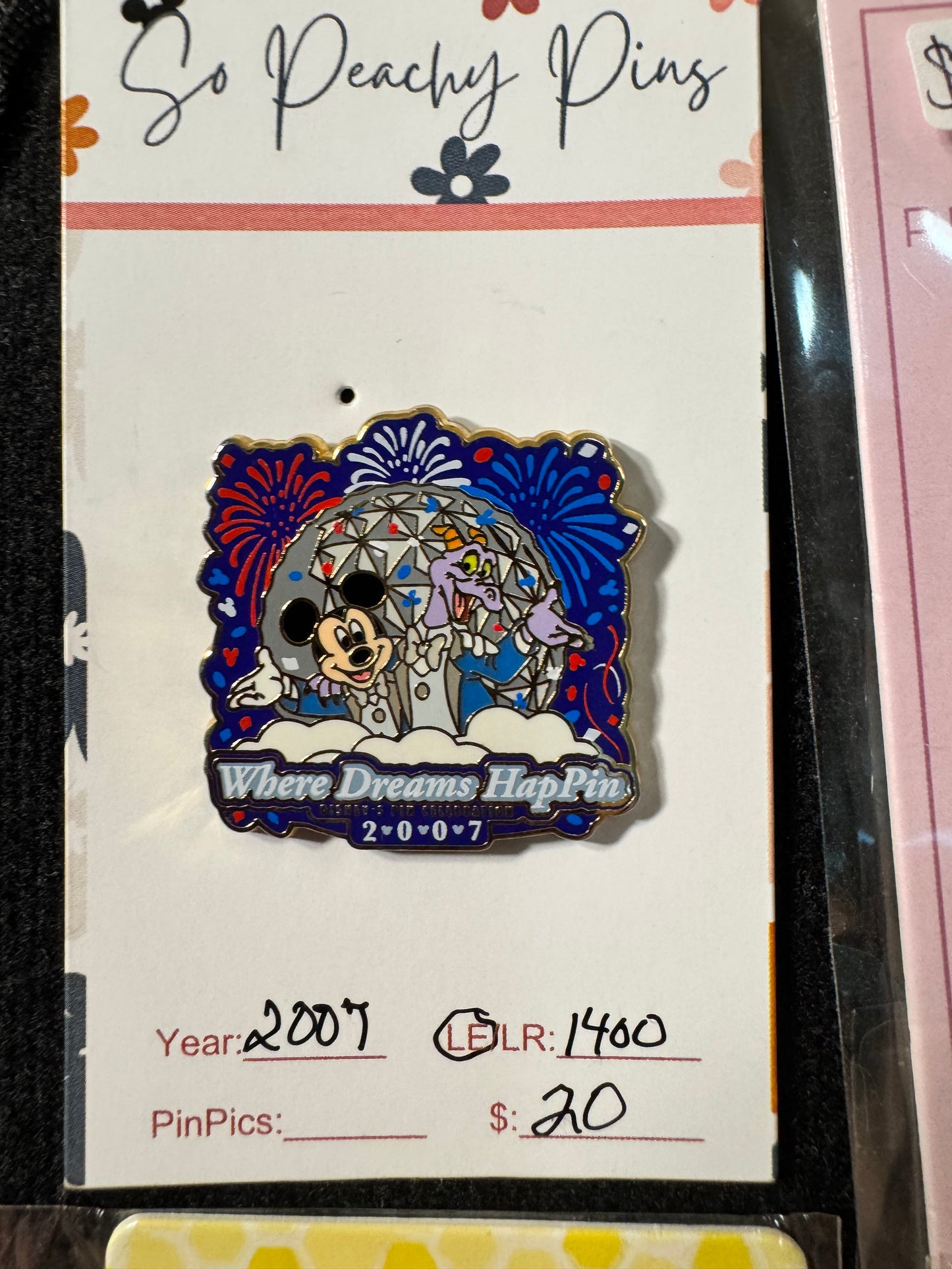 Disney Pin Where Dreams HapPin 2007 Mickey & Figment Fireworks EPCOT WDW