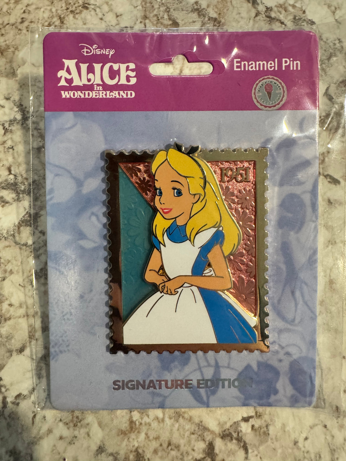 Disney PALM Royal Stamp Pink A La Mode Alice in Wonderland LE 400 Pin In Hand