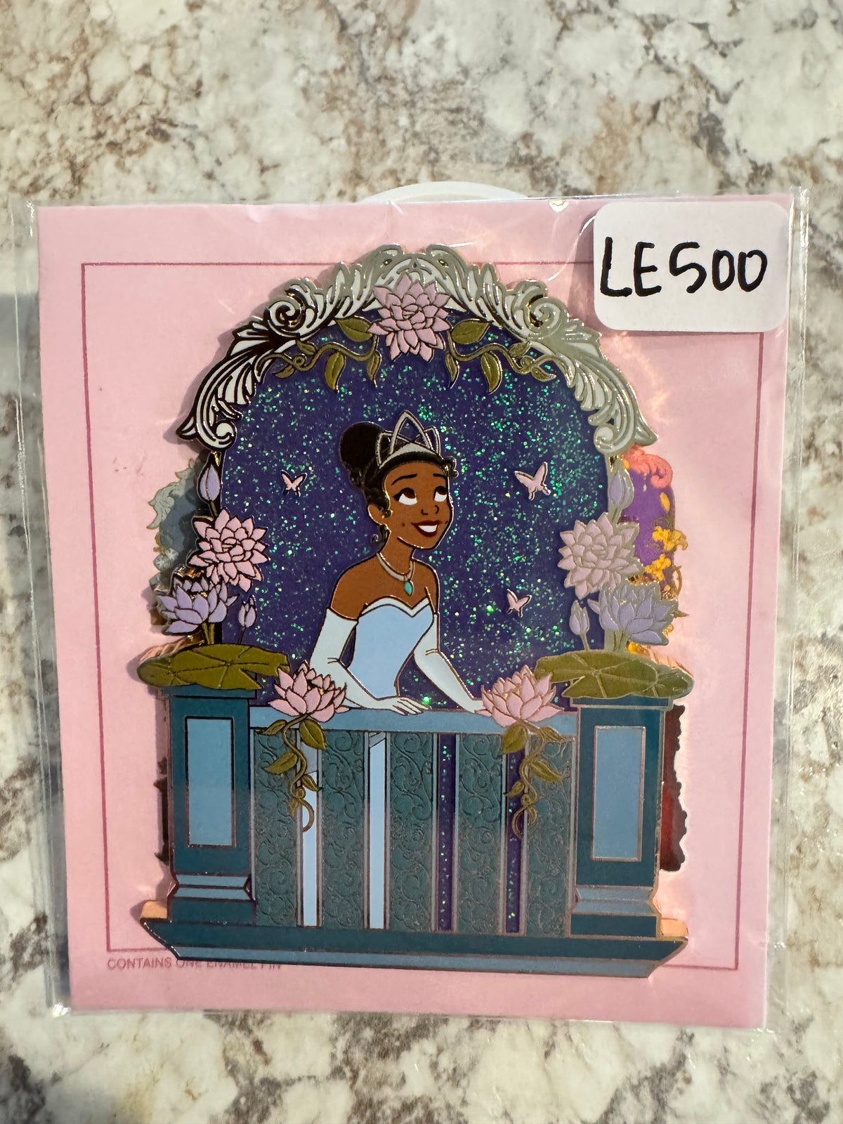Disney Princess Tiana Balcony Glitter Pin LE 500 Pink à la Mode event Exclusive