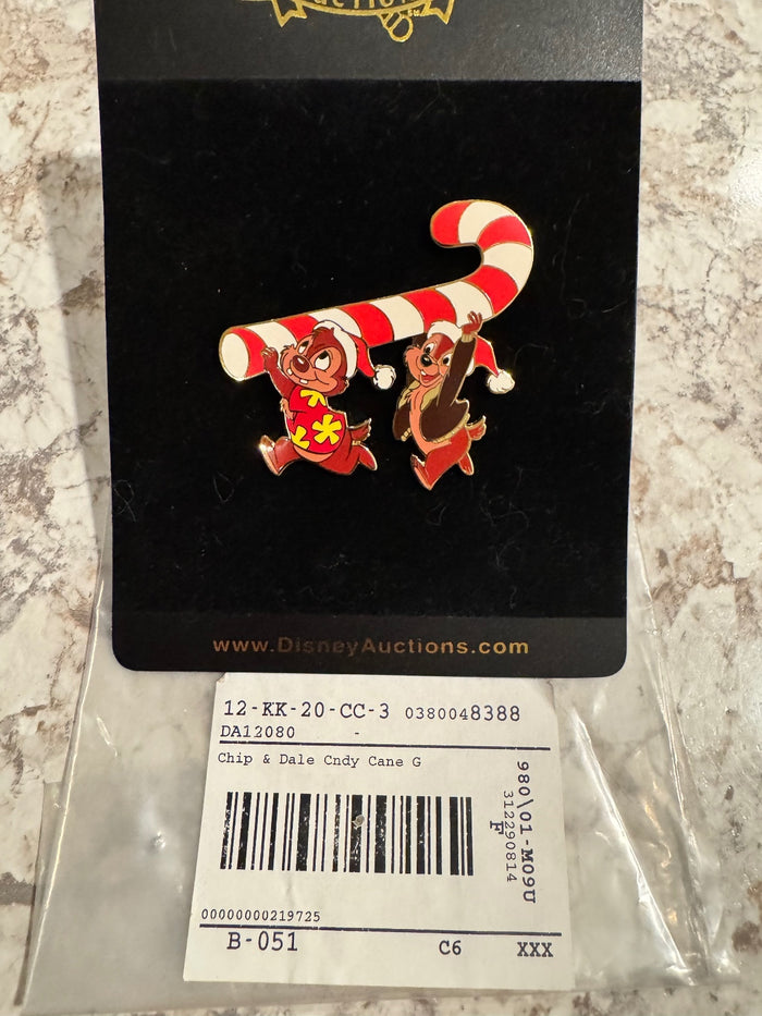 Pin Disney Auctions New Chip 'n' Dale Candy Cane LE 1000 ORIGINAL PACKAGE